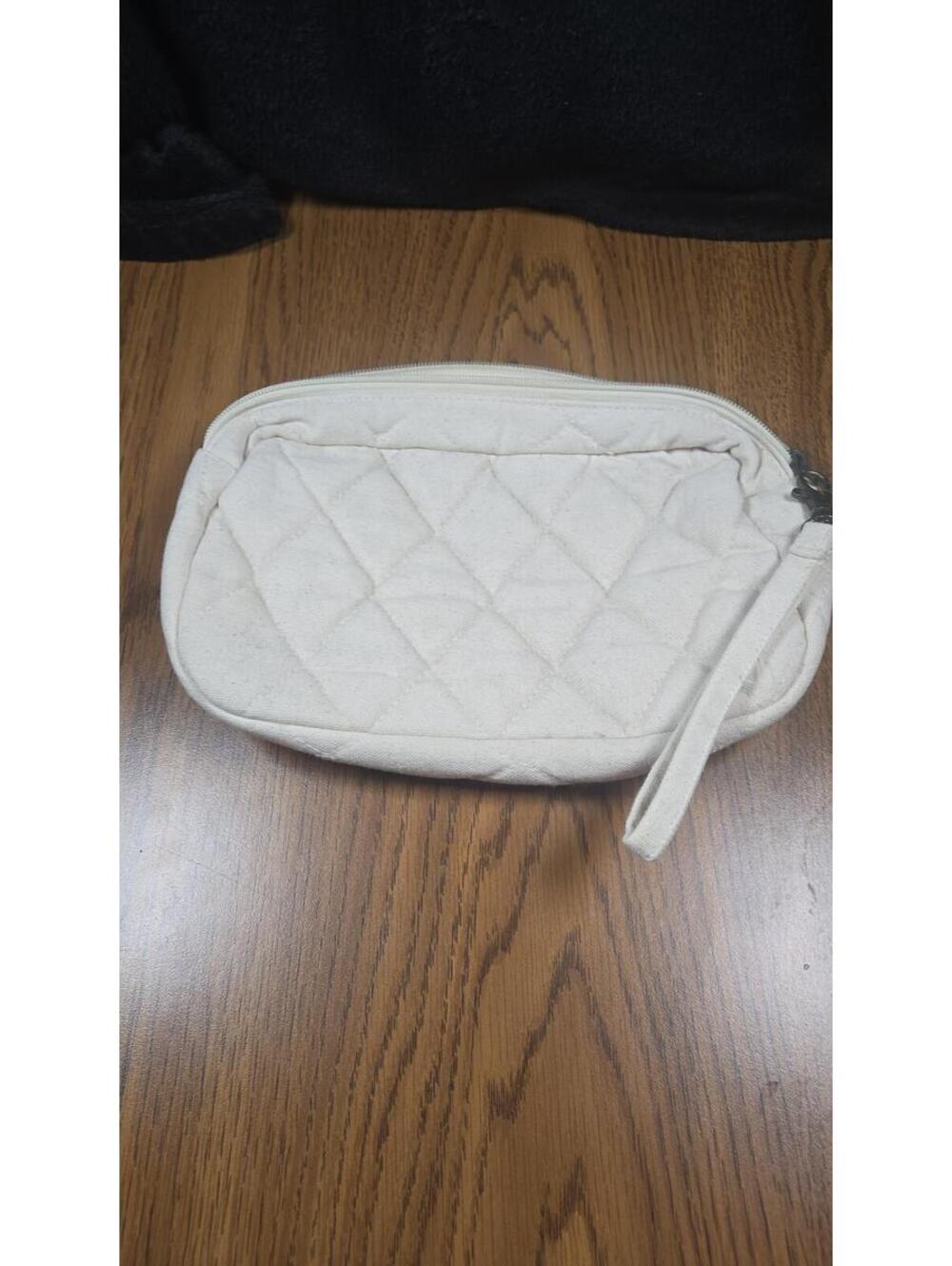 Beige Quilted Small Wristlet Pouch Bag